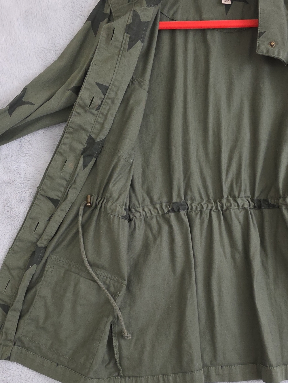 Knox Rose Olive Green Star Print Utility Jacket Women's Large Military Cargo Ano - Picture 7 of 13
